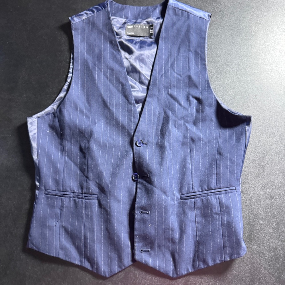 ASOS DESIGN Waistcoat Vest Mens 40 Navy Pinstripe Formal Business Suit Vest